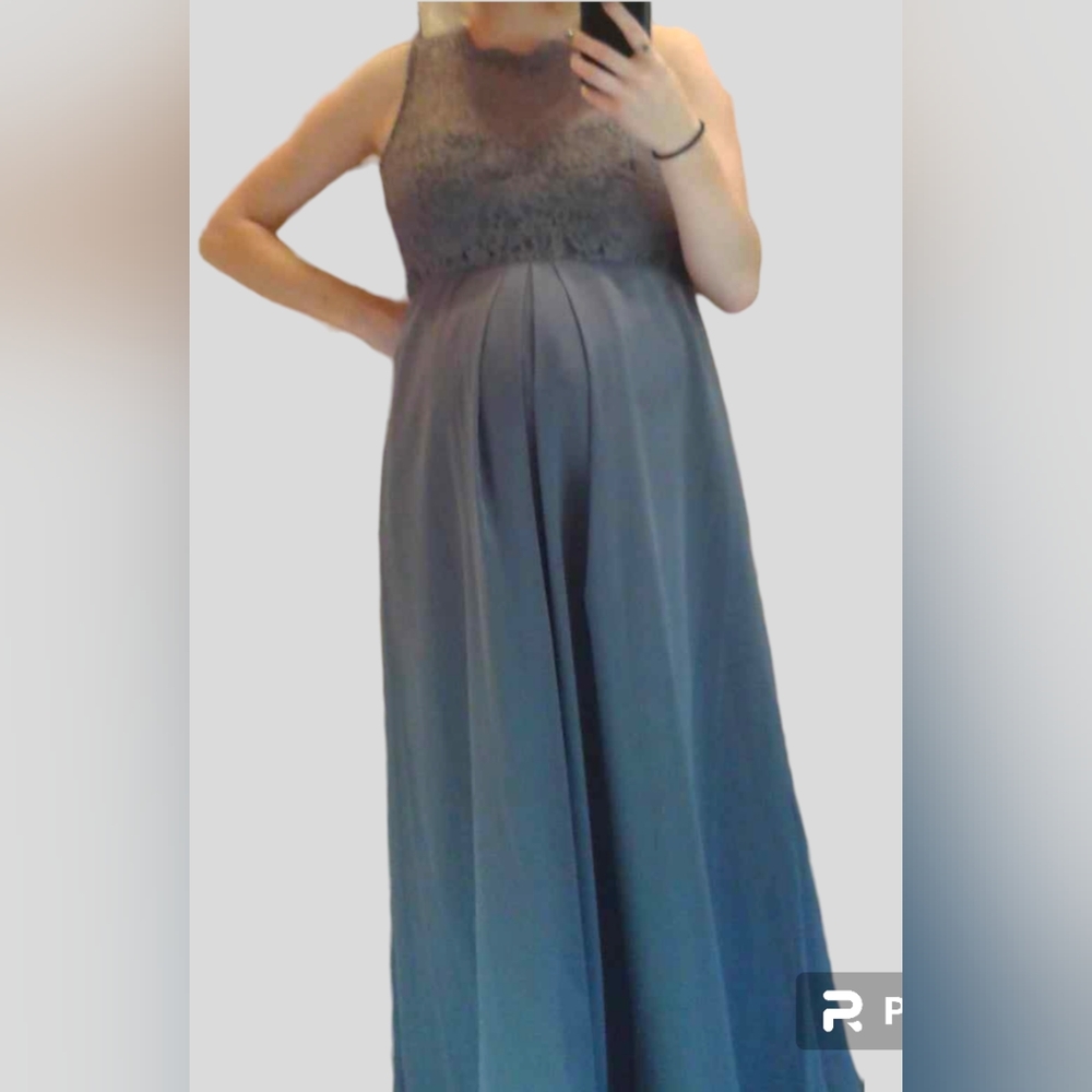 ☆ Dessy Collection Lace-top Formal/Maternity Bridesmaid Gown Charcoal Grey Sz 10
